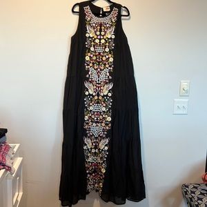 Samant Chauhan Anthropologie soze16 embroidered black maxi dress